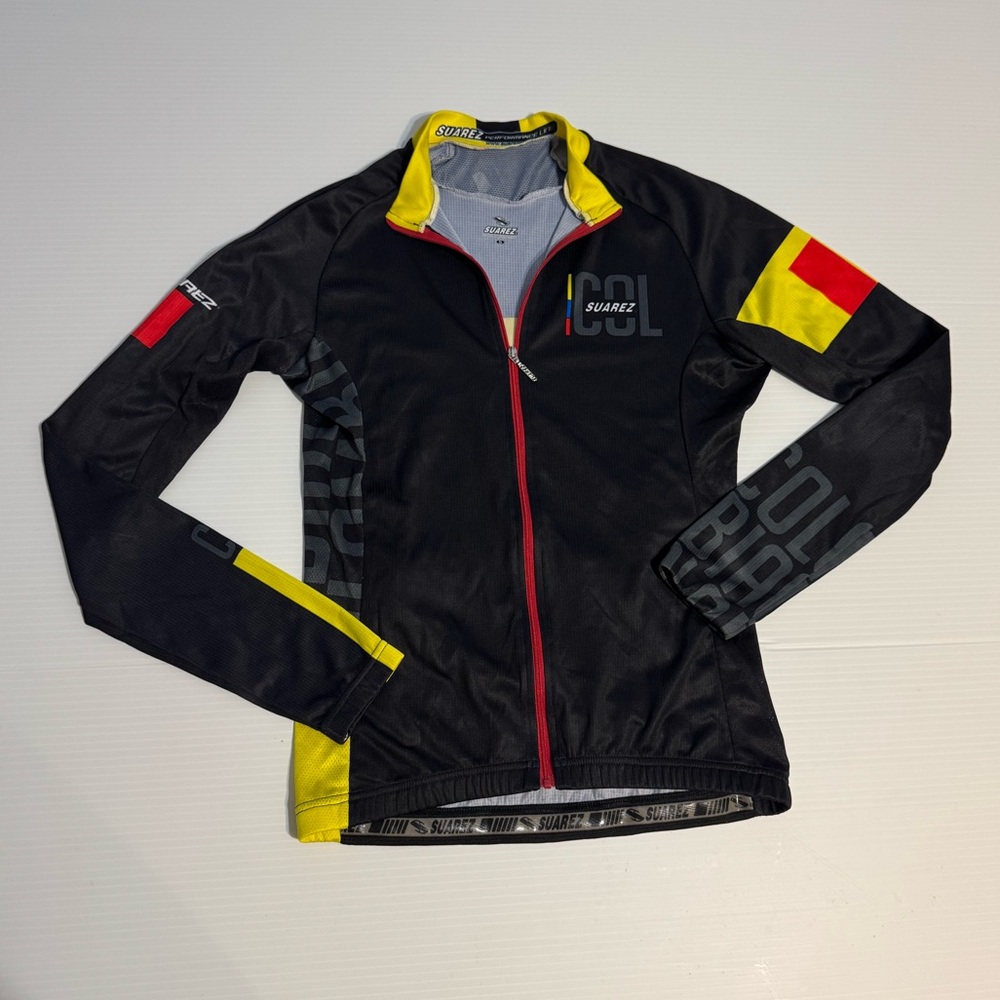 Suarez Colombia Men’s Long Sleeve Cycling Jersey Black Full Zip Semi-Relax Fit S